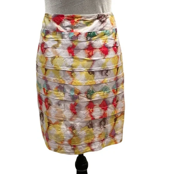 Anne Taylor silk blend watercolor abstract pattern side zipper skirt size 8 - Picture 5 of 12